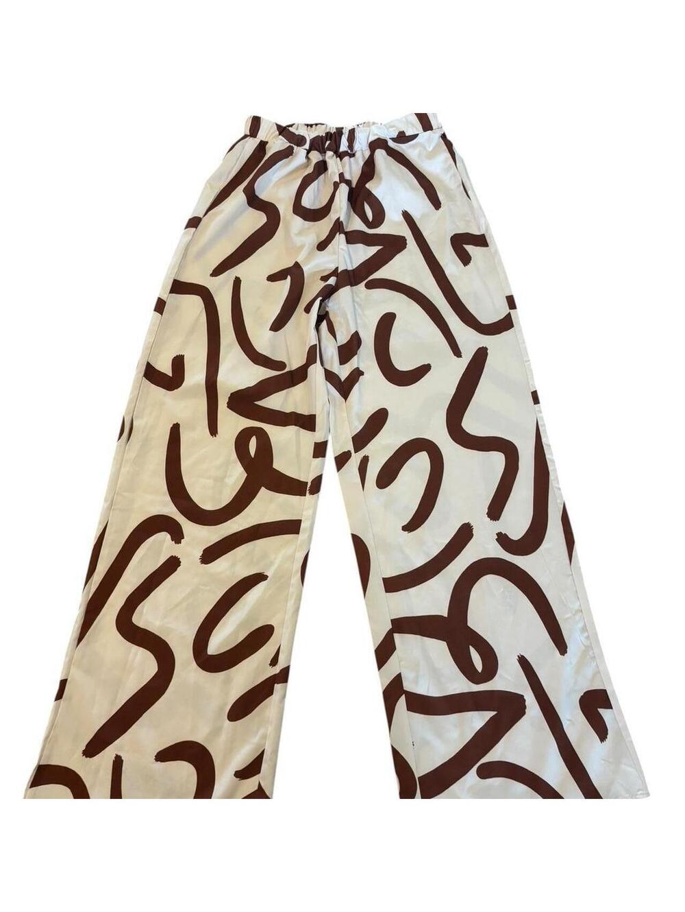Abstract Print Wide Leg Palazzo Pants Size M US 6 Coastal Resort Vacation Boho